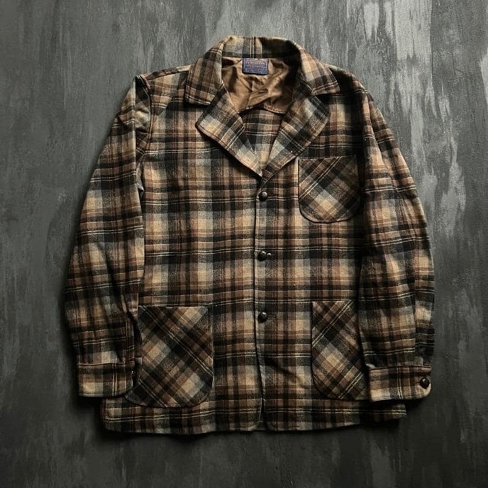 Vintage Pendleton Blazer Mens Medium Brown 1960s Wool USA Shacket